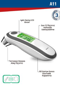 Nec A11 Geniş Ekranlı Kulaktan Ve Alından Dijital Temassız Ateş Ölçer - Görsel 7